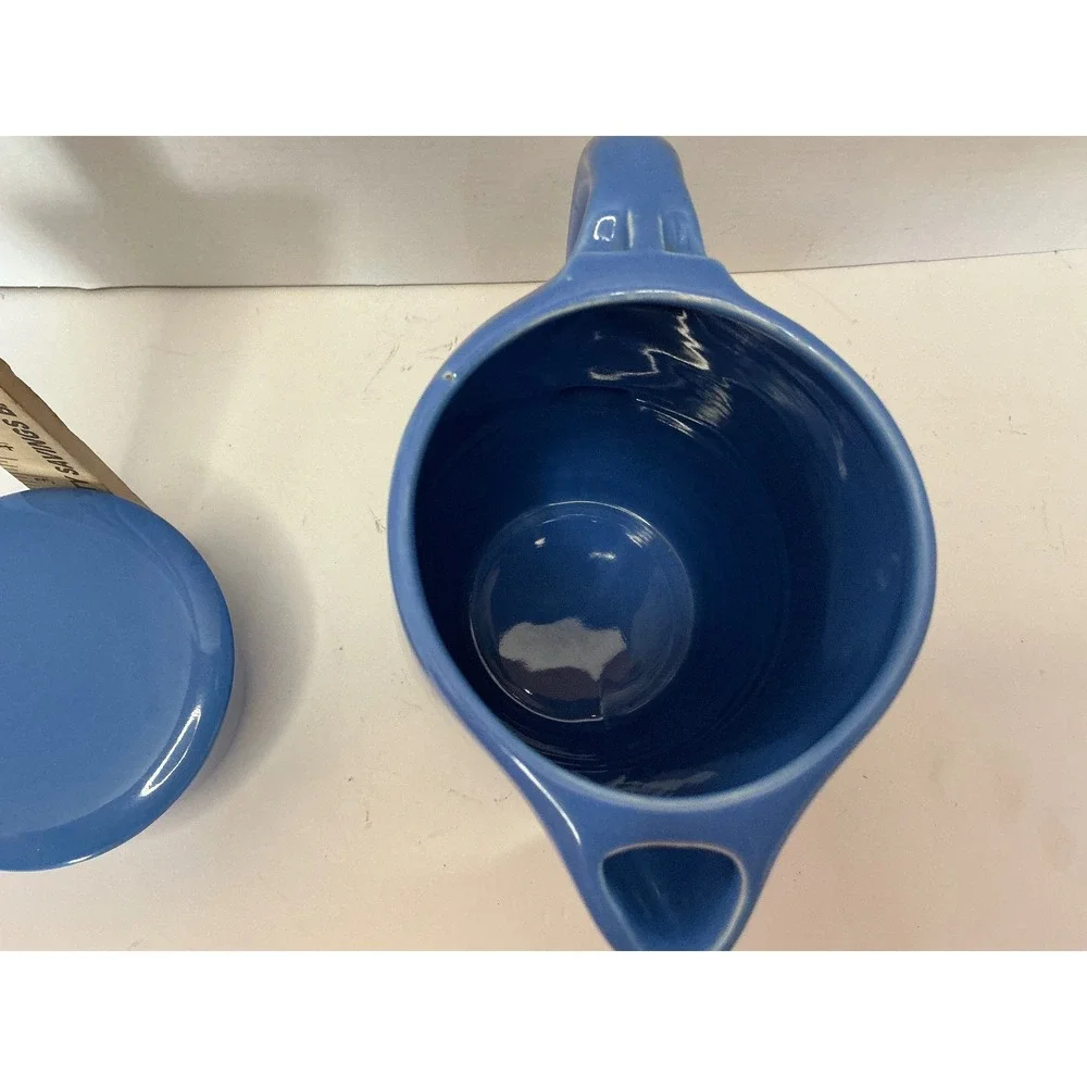 Vintage Blue Ceramic Pitcher and Lidded Bowls Set Kitchenware 3pc